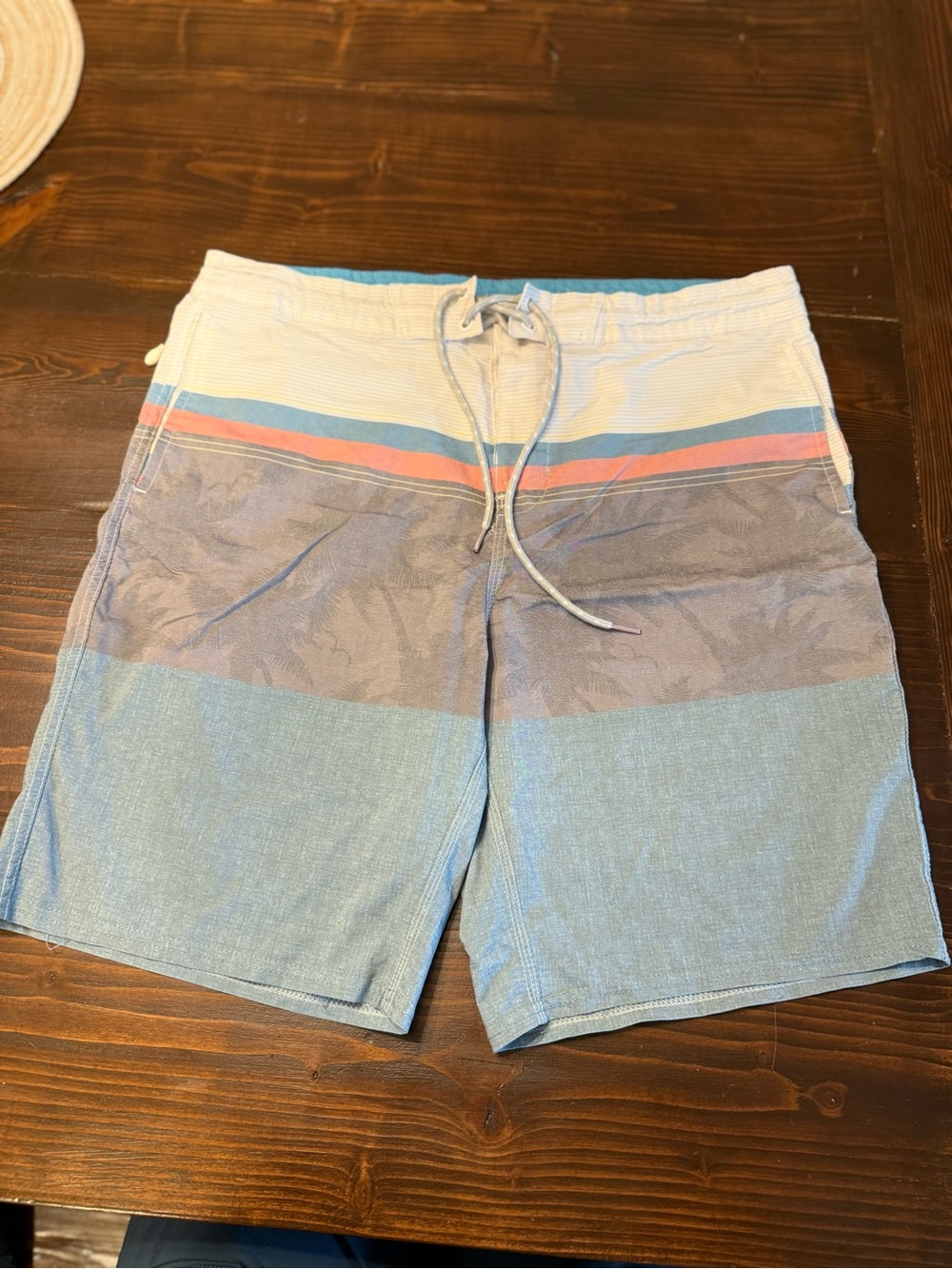 burnside Light Blue and Coral Stripe Swim Shorts